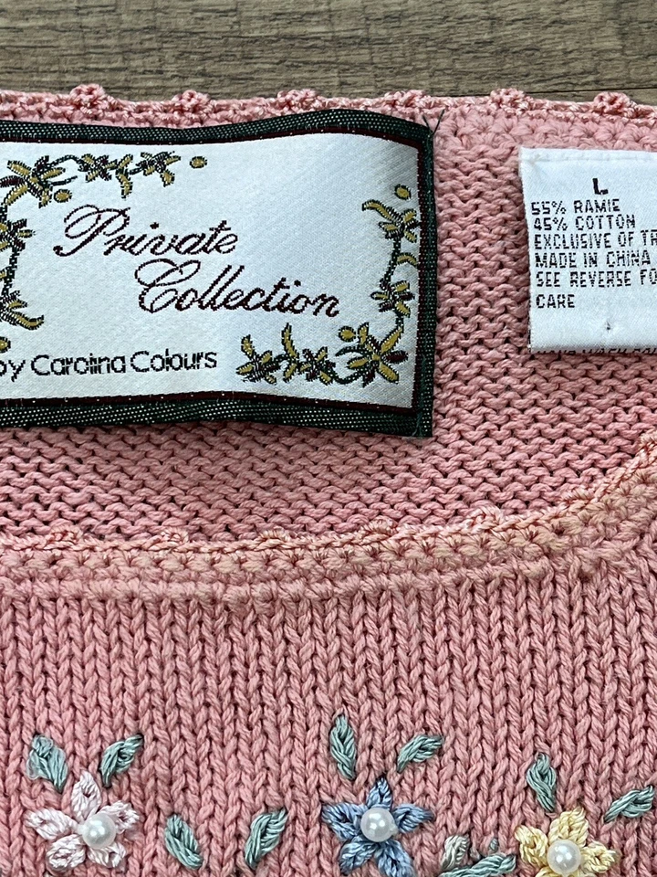 Suéter Vintage Carolina Colores Colección Privada Rosa Flores Corazón Grande Foto 4 de 4