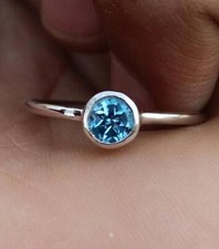 925 Sterling Silver Blue Topaz Stone Rings Handmade Tiny Women Jewellery P 410