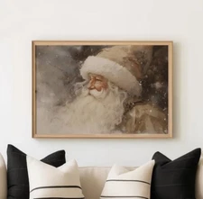 Vintage Santa Claus , Christmas Printable Wall Art, Neutral Rustic