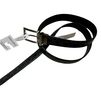 Calvin Klein Men's Monogram Logo Reversible Leather Belt - Black - L Calvin Klein Men's Monogram Logo Reversible Leather Belt - Black - L