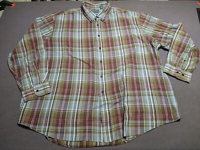 Arrow Shirt Men XXL Green Plaid Button Up Long Sleeve Office Dad Nerd Classic 