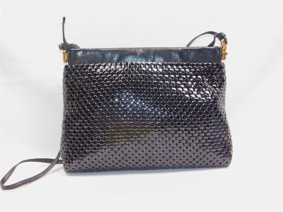 Vintage Whiting & Davis Black Mesh MOD Purse Evening Bag Snap Close with Strap - Image 4 of 4