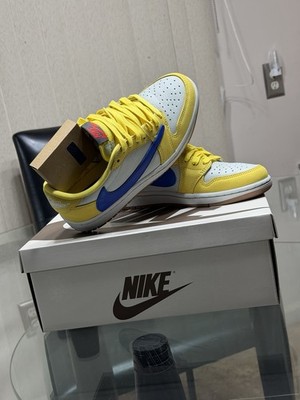 Nike Men s Low-Top Lace-Up Leather Sneakers Rubber Sole Yellow White Blue