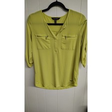 Ellen Tracy Y2K Utility-Style Roll-Tab Blouse Small Citron / Lime Green