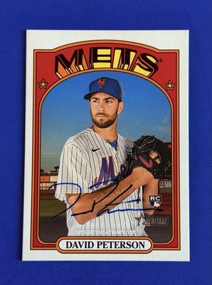 2021 Topps Heritage David Peterson Blue Ink Auto Baseball Rookie Card #ROA-DP