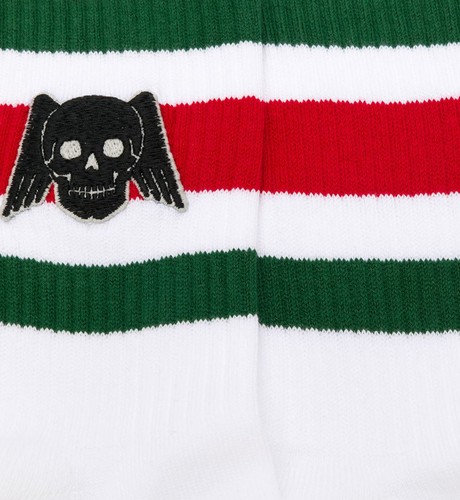 GUCCI SOCKS STRIPED WINGED SKULL WHITE COTTON RIBBED LITTLE CHAMBRE 11 M MEDIUM - Picture 2 of 11