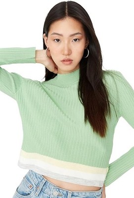 Trendyol Damen grün Rundhalsausschnitt Strickpullover normal Basic Größe 12 Acryl