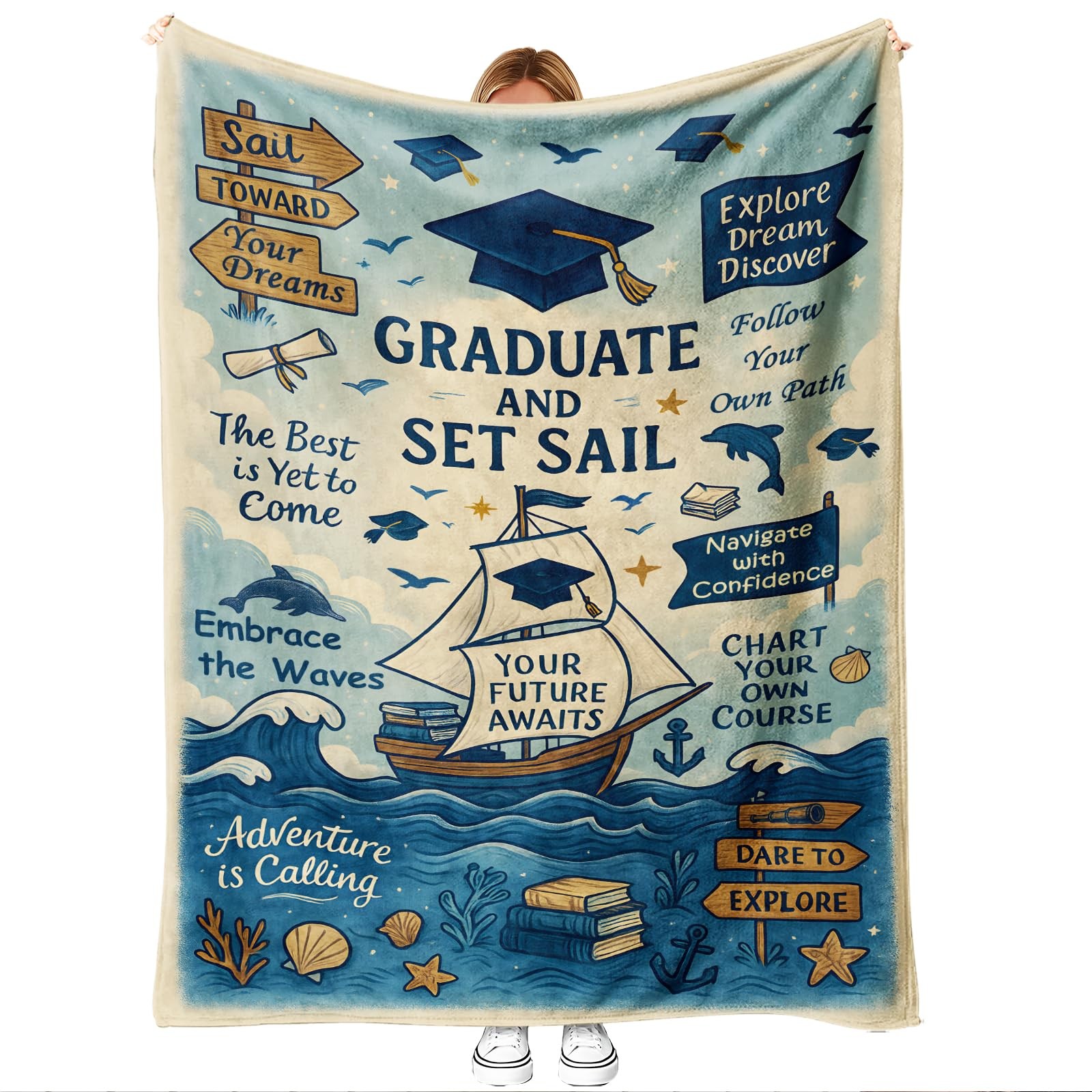 Graduation Gift Blanket, Inspirational Quote Throw for High 