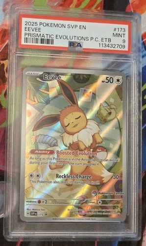 2025 POKEMON SVP EN #173 EEVEE PISMATIC EVOLUTIONS POKEMON CENTER ETB PSA 9 MINT