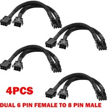 4X Dual 6 Pin Female to 8 Pin Male GPU Adapter Cable Braided Sleeved 20cm HOT