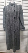 Vtg Herringbone Tweed Chevron Gray Wool Coat Puff Sleeve 80's EUC USA SZ 7