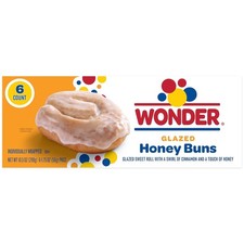 Wonder Glazed Honey Buns, Individually Wrapped Pastry Snacks, 6 Count