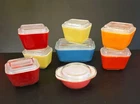 Vintage 1950s PYREX 16pc Refrigerator Dish Set Primary Colors 1 Round Pink Dish