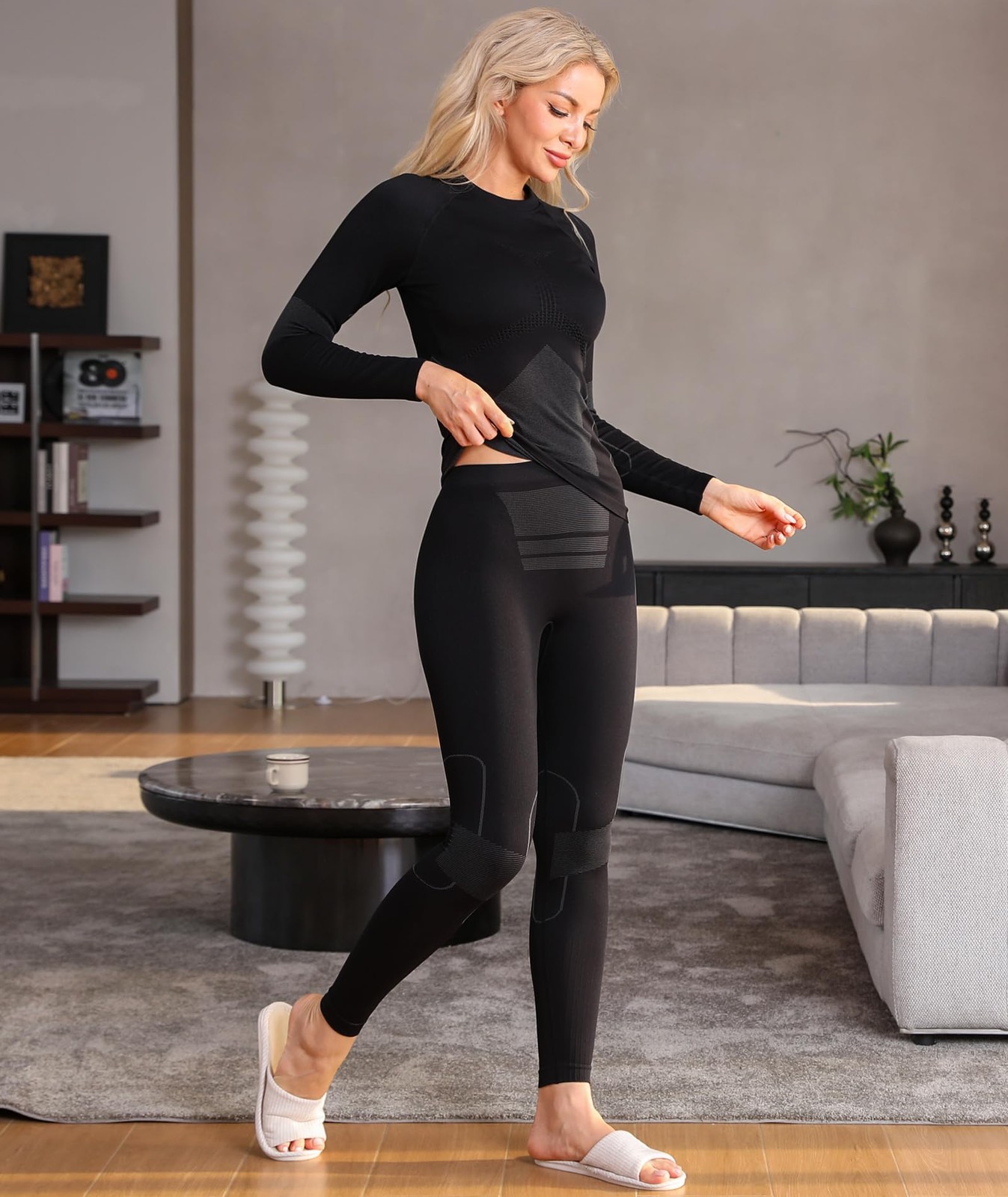 Thermal Underwear Set for Women - Long Johns Base Layer, Black, Medium