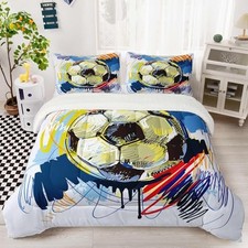 Soccer Sherpa Fleece Comforter Set Boys Sports Bedding Set Size King Football