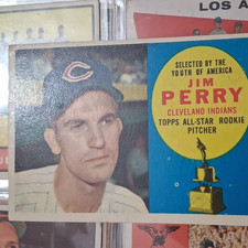 Topps Jim Perry Cleveland Indians #324 1959 Topps Rookie Baseball Card. rookie card picture