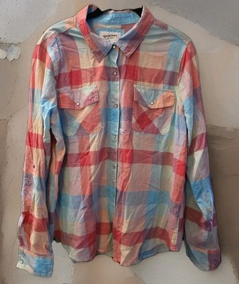 arizona jean co shirt Plaid Pearl Snaps Size Junior Plus 1X