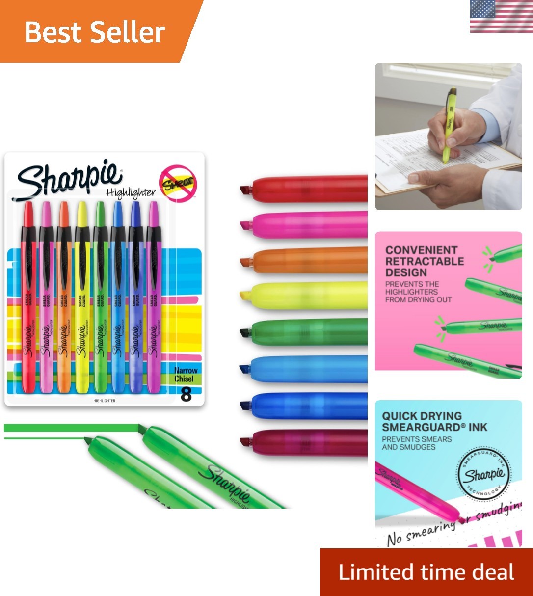 S Chisel Tip Highlighter Marker Set Fluorescent Highli...