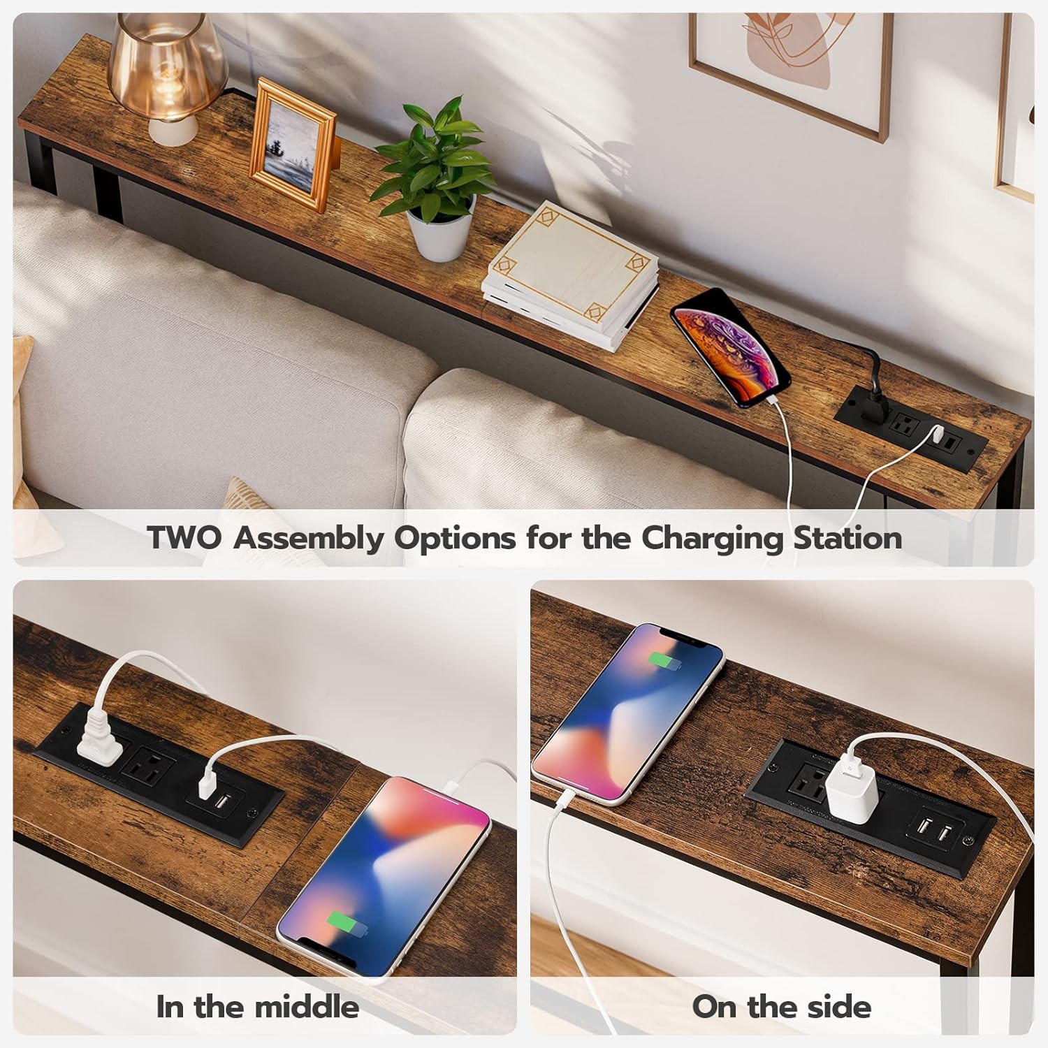 HOOBRO Console Table with Power Outlets and USB Ports Entryway Table Sofa Table