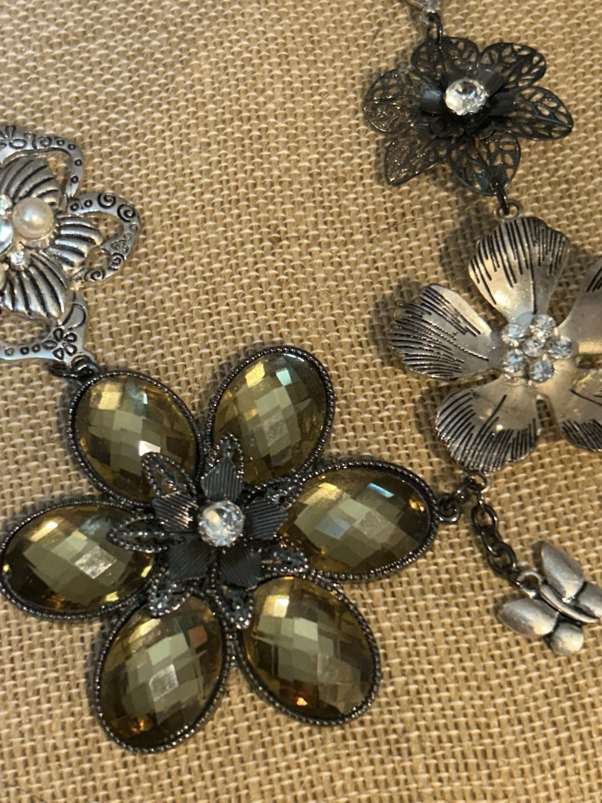 Statement Necklace Large Multi Layers Flowers Pea… - image 15