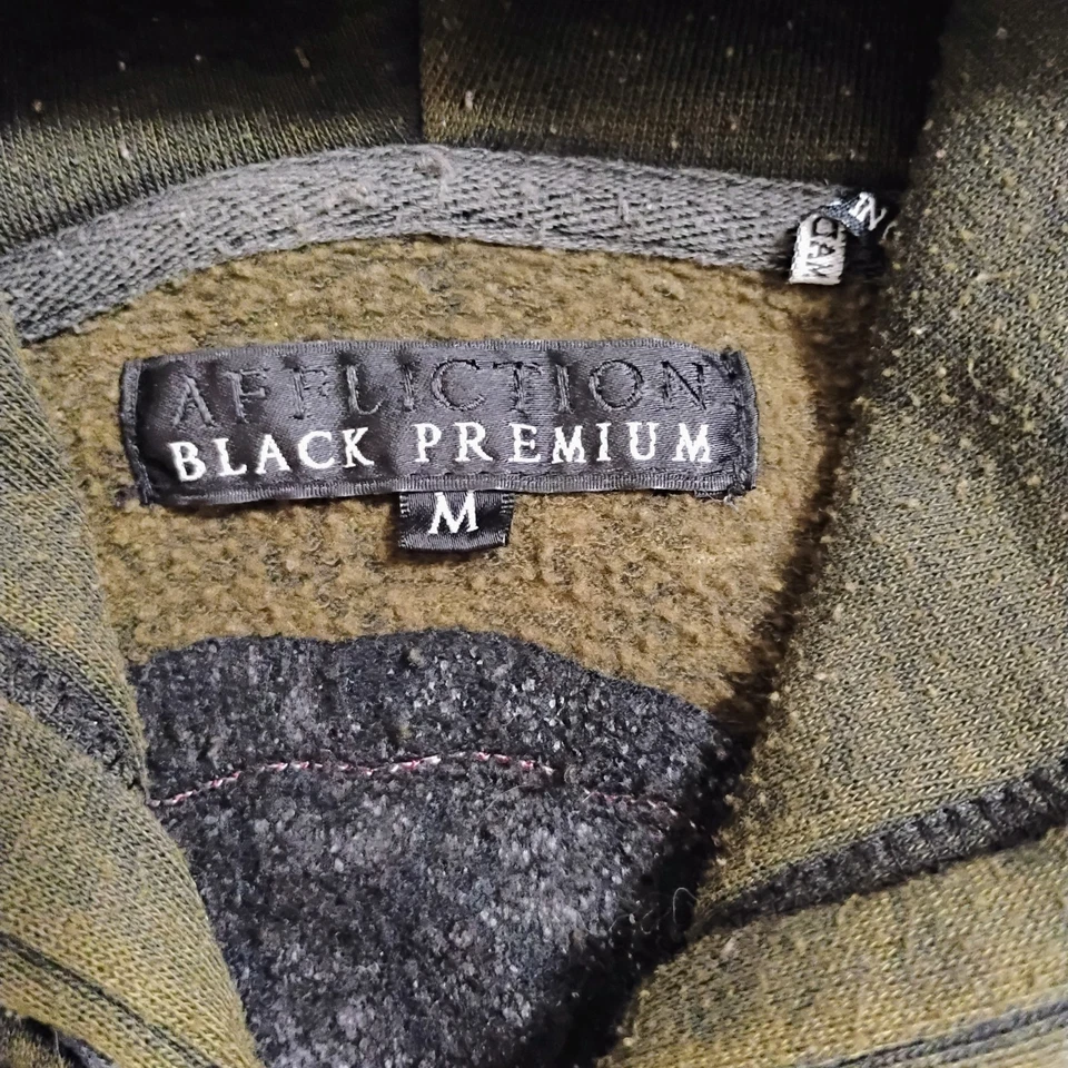 Chaqueta con Capucha Affliction Negra Premium Cremallera Verde Talla Mediana Foto 3 de 4