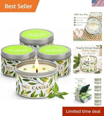 Long-Lasting 4 Pack White Sage Candles with Crystal Accents - Home Spa Essential