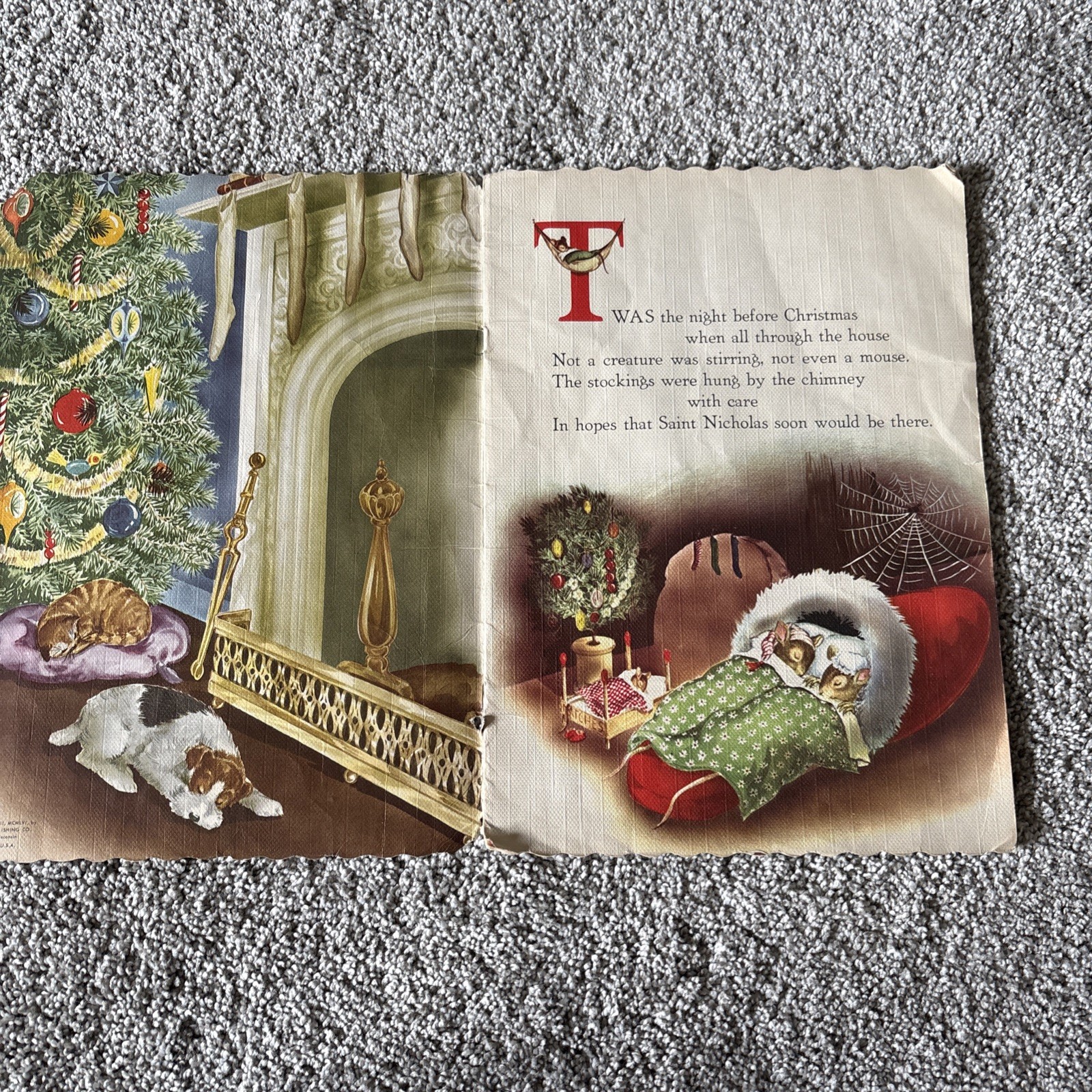 Night Before Christmas 1956 Large Book by Whitman Publishing with Flocking