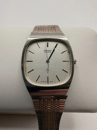 Seiko Watch Men 32mm Silver Dial Gold Tone Rectangle 7830-5020 New Battery