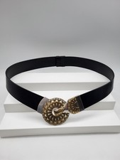 Chicos Mandala Hook Buckle Adjustable Black Leather Belt 37" S M 2485