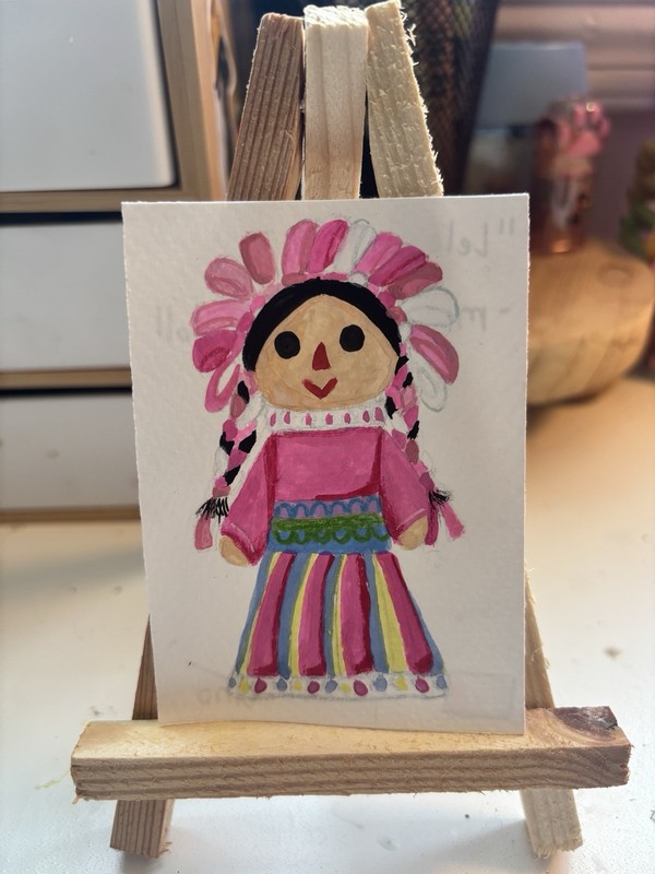 ACEO Original Painting- "Lelé Doll" - Watercolor Painting 2.5 in. x 3.5 in.