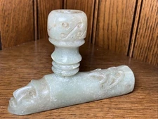 Antique Indian Native American Carved Soap Stone Face Lizard Smoking Peace Pipe