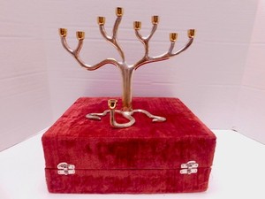 Vintage Sandra Kravitz Rosenthal Menorah Tree of Life Brass Judaica in Box