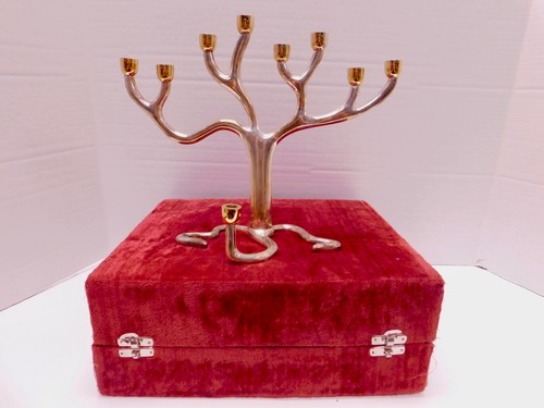 Vintage Sandra Kravitz Rosenthal Menorah Tree of Life Brass Judaica in Box