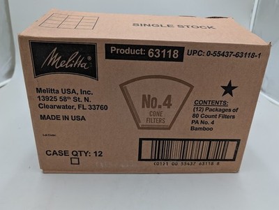 Melitta #4 Cone Coffee Filters, Bamboo, 80 Count (Pack of 12) - 960 total