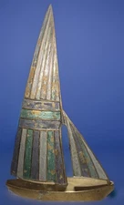 B126- Solid Brass Sailboat 10” High MCM Sailing Decor Nautical Paper Weight