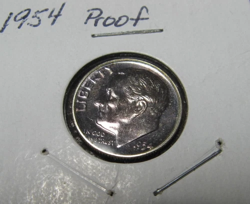 1954 Proof Roosevelt Silver Dime showing violet tone