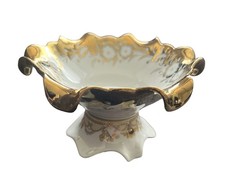 Vintage Delicate Porcelain Footed Bowl With Floral Design And Gold Trim