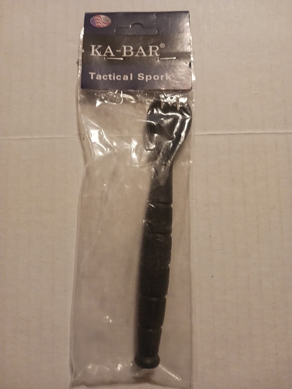KA-BAR Tactical Spork With Fixed Blade Serrated Knife Black Grilamid 9909