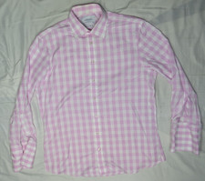 CHARLES TYRWHITT MENS SHIRT 16.5 33 PINK WHITE CHECK BUTTON FRONT OXFORD SLIM