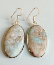Southwestern 925 Sterling Silver Plated Earthy Blue LARIMAR Dangle Earrings NEW