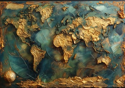 Elegante Weltkarte Wandkunst Goldene Textur Design Abstrakte Geografie