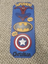 CHRISTIAN boys bedroom wall door hanging plaque Spiderman Batman Captain America