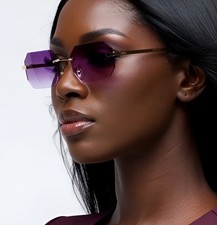 Generic Diamond Cut Small Rimless Sunglasses for Women Vintage Luxury Alloy 2026