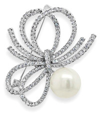 3,12Ct Naturdiamant 14K BIS Geprüft Weißgold Perlen Hochzeits Brosche Anstecker