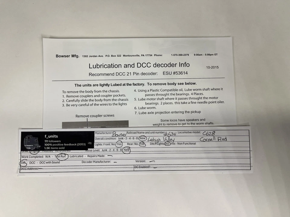 Bowser HO Scale Lehigh Valley Cornell Red #635 Century C628 DC Powered - Image 2 of 4