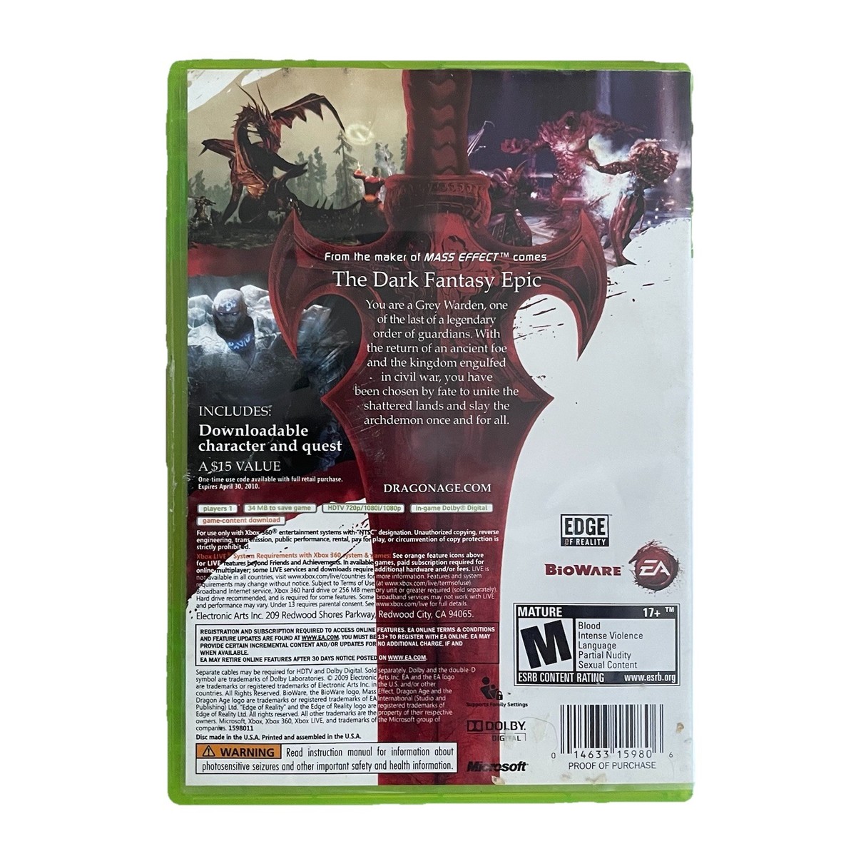 Dragon Age: Origins Xbox 360 TESTED Game And Box No Manual Tested