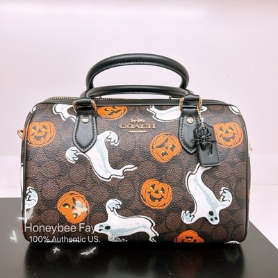 NWT Coach CCE73 Rowan Satchel Bag Signature Canvas Halloween Print