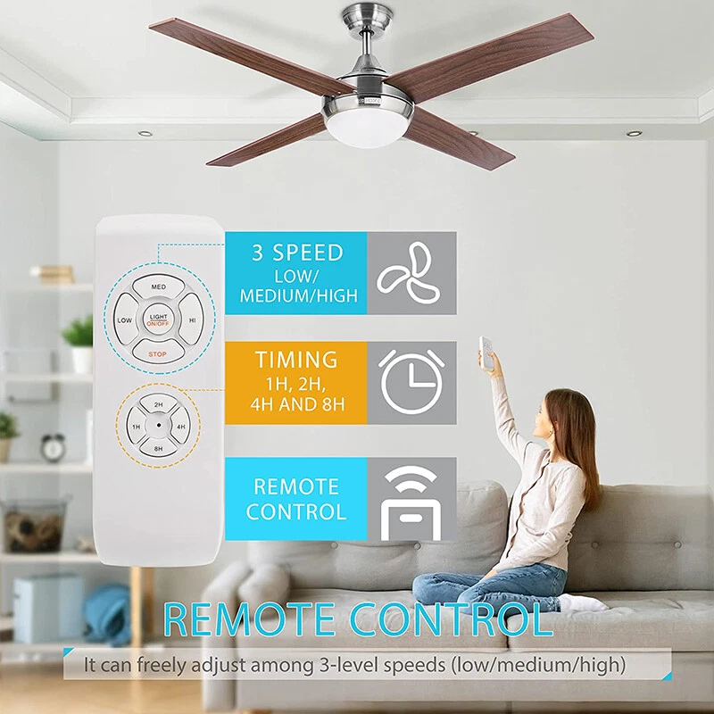 52'' 4 Blades Ceiling Fan w/ Dimmable LED Light Remote Control Reversible Motor - Image 3 of 4