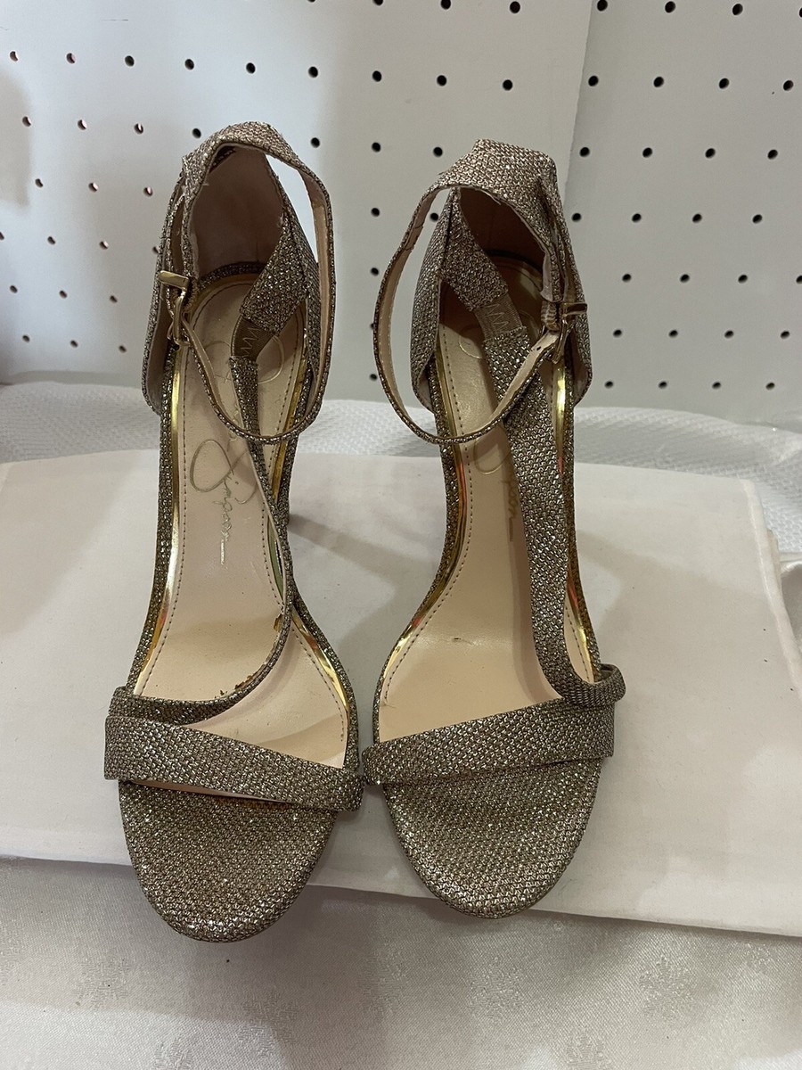 Jessica Simpson Rayli Sparkling Gold Strappy Dress Heels Women Sz  Exc