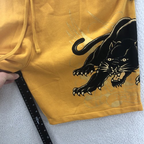 Ed Hardy Shorts Men's 2XL Yellow Crouching Panther Tattoo Y2K Streetwear Grunge - Picture 10 of 12